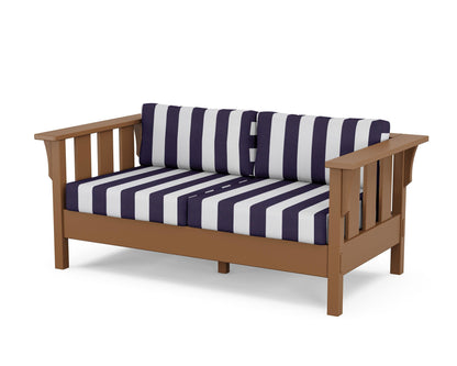 Martha Stewart by POLYWOOD® Acadia Deep Seating Loveseat in Teak / Cabana Stripe Navy