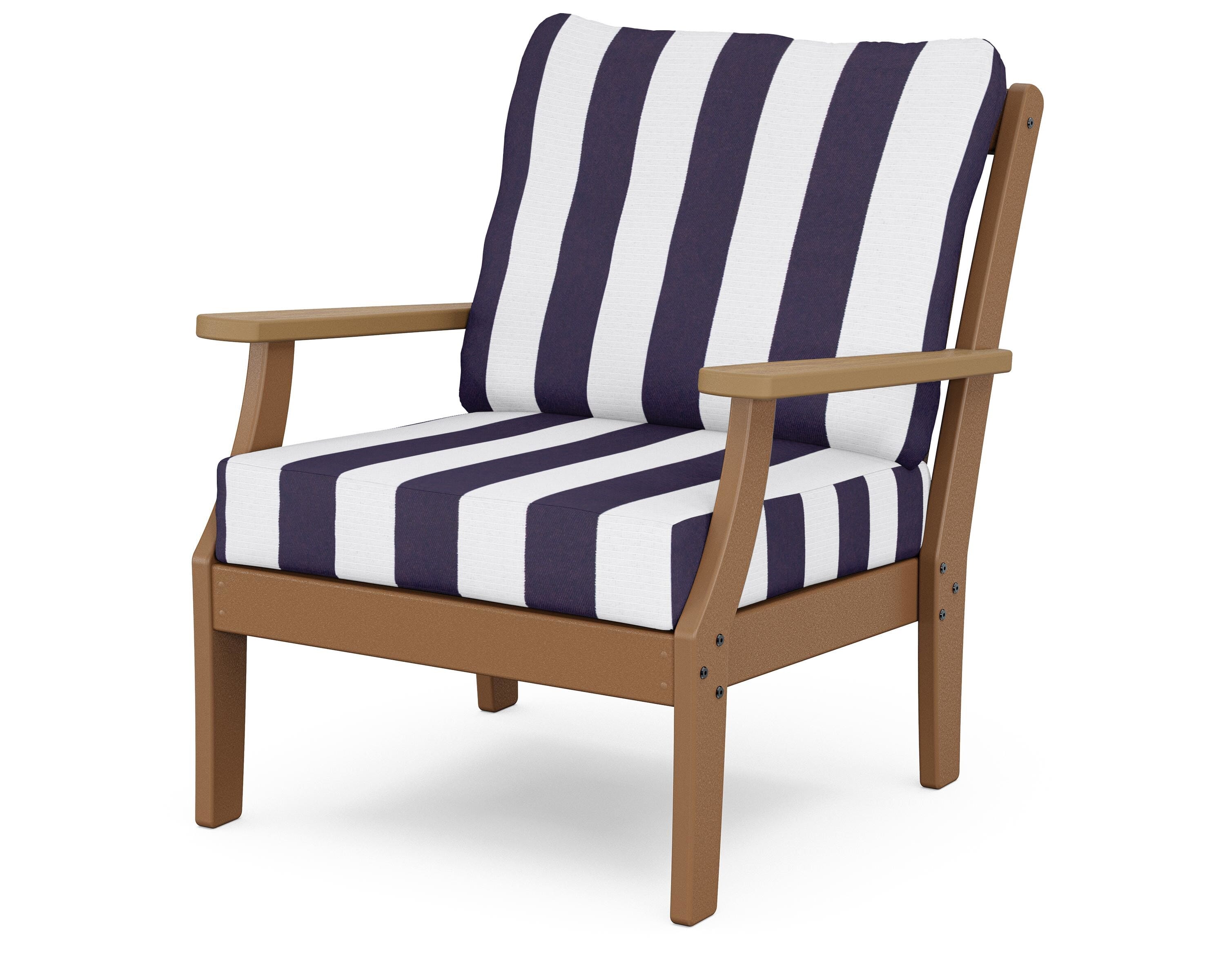 POLYWOOD® Braxton Deep Seating Chair in Teak / Natural / Cabana Stripe Navy