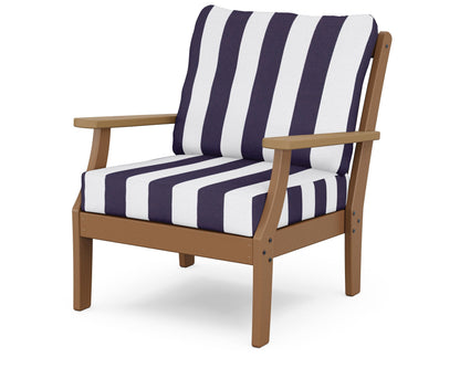 POLYWOOD® Braxton Deep Seating Chair in Teak / Natural / Cabana Stripe Navy