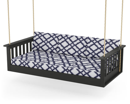 POLYWOOD® Vineyard Daybed Swing in Black / Trellis Navy