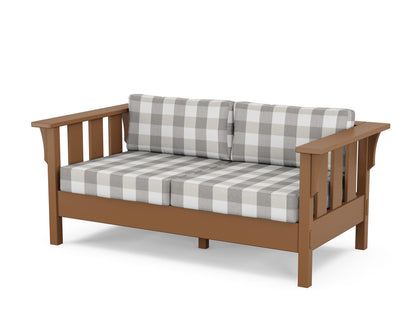 Martha Stewart by POLYWOOD® Acadia Deep Seating Loveseat in Teak / Buffalo Plaid Grey Mist