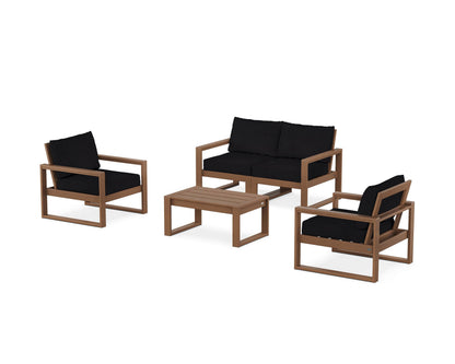 POLYWOOD® EDGE Sectional 4-Piece Deep Seating Set with Loveseat in Teak / Midnight Linen