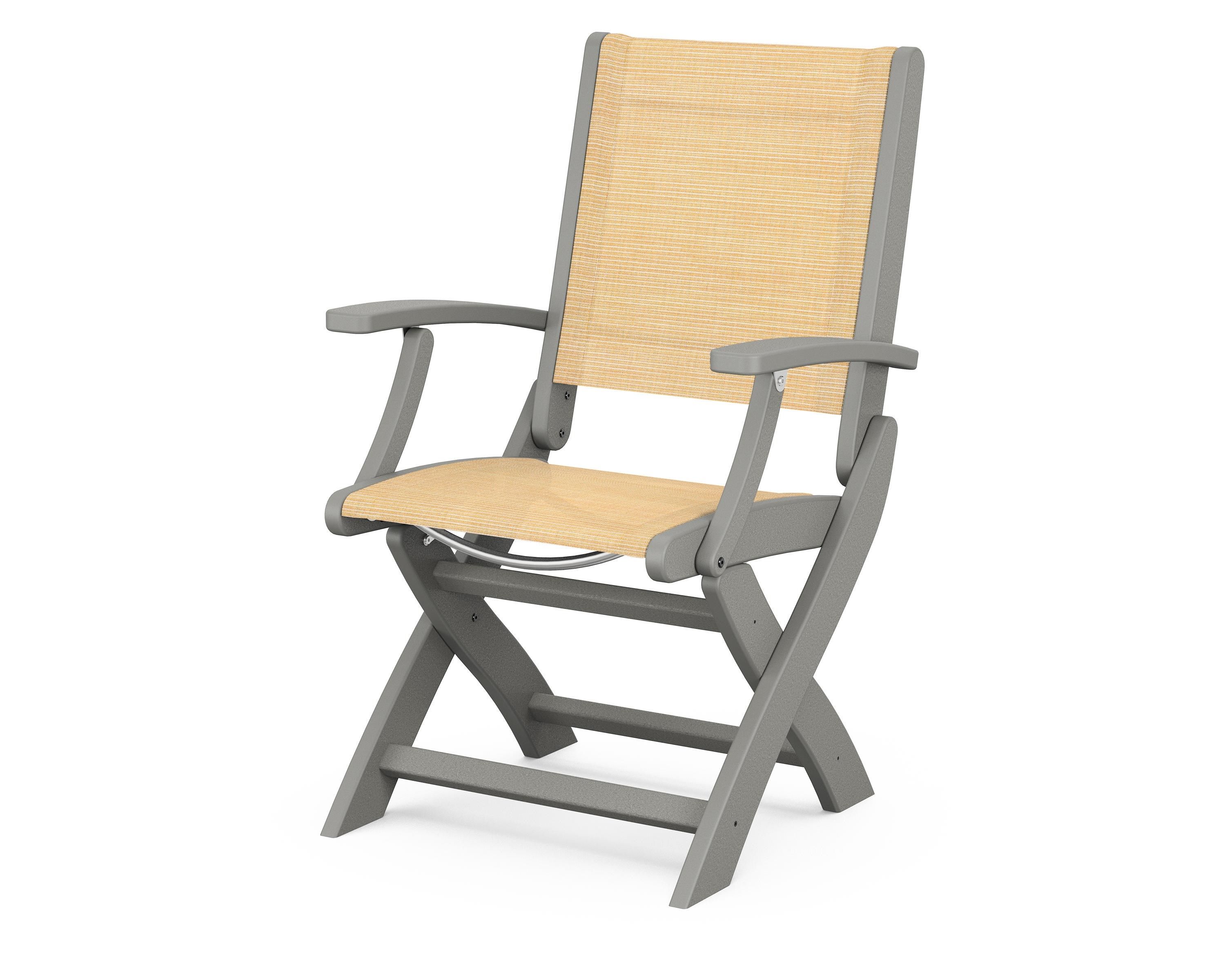 POLYWOOD® Coastal Folding Chair in Slate Grey / Dupioni Apricot Sling