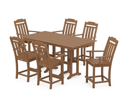 Country Living Cottage Arm Chair 7-Piece Farmhouse Counter Set in Teak