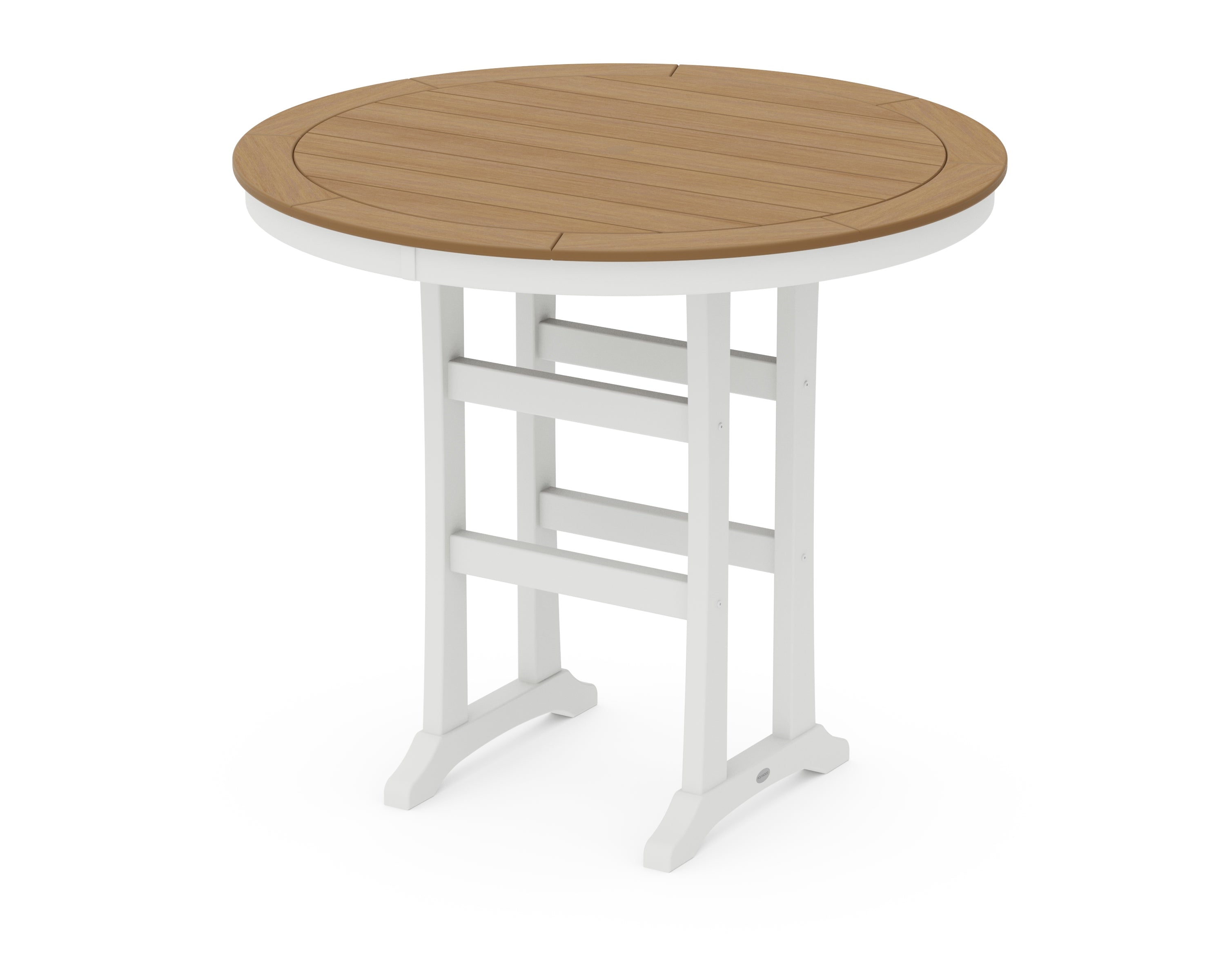 POLYWOOD® Nautical Trestle 48" Round Bar Table in White / Natural