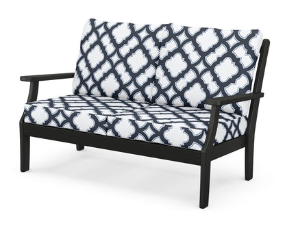 POLYWOOD® Braxton Deep Seating Loveseat in Black / Trellis Marine Indigo