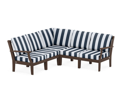 POLYWOOD® Braxton Modular 5-Piece Deep Seating Set in Mahogany / Cabana Stripe Marine Indigo