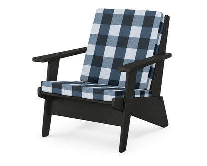 POLYWOOD® Riviera Modern Lounge Chair in Black / Buffalo Plaid Marine Indigo