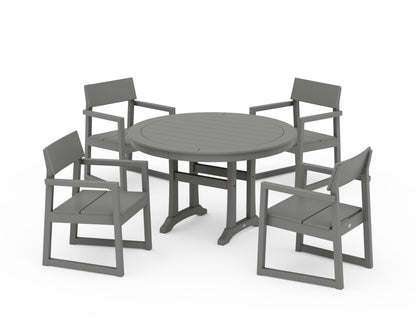 POLYWOOD® EDGE 5-Piece Round Dining Set with Trestle Legs in Slate Grey