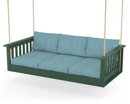 POLYWOOD® Vineyard Daybed Swing in Green / Lattice Sky Blue