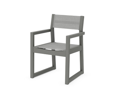 POLYWOOD® EDGE Sling Dining Arm Chair in Slate Grey / Metallic Sling
