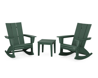 POLYWOOD® Modern Curveback 3-Piece Adirondack Rocking Chair Set in Green