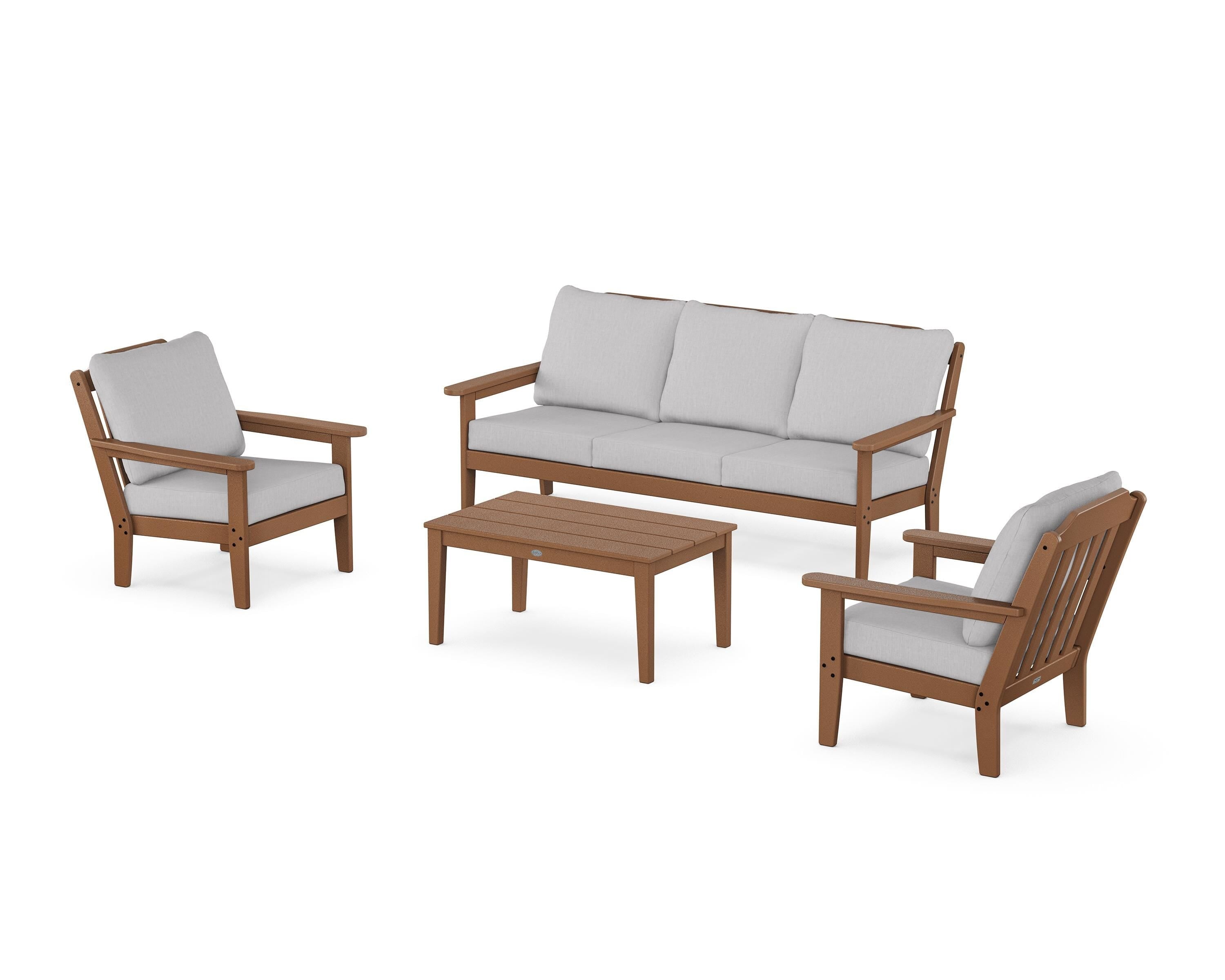Country Living Cottage 4-Piece Deep Seating Set with Sofa in Teak / Granite