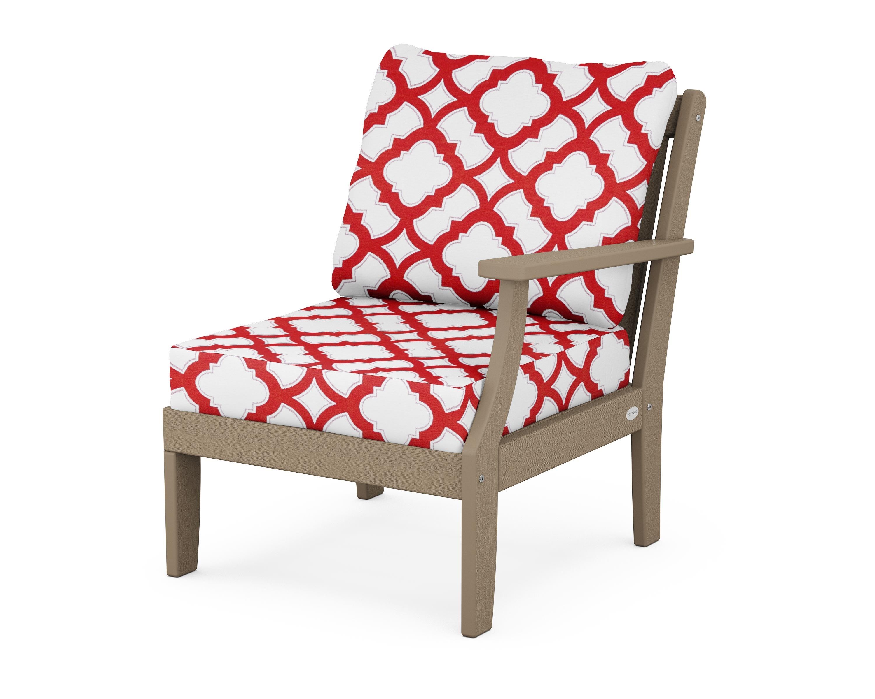 POLYWOOD® Braxton Modular Right Arm Chair in Vintage Sahara / Trellis Crimson