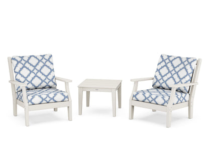 Country Living Wovendale 3-Piece Deep Seating Set in Sand / Trellis Sky Blue