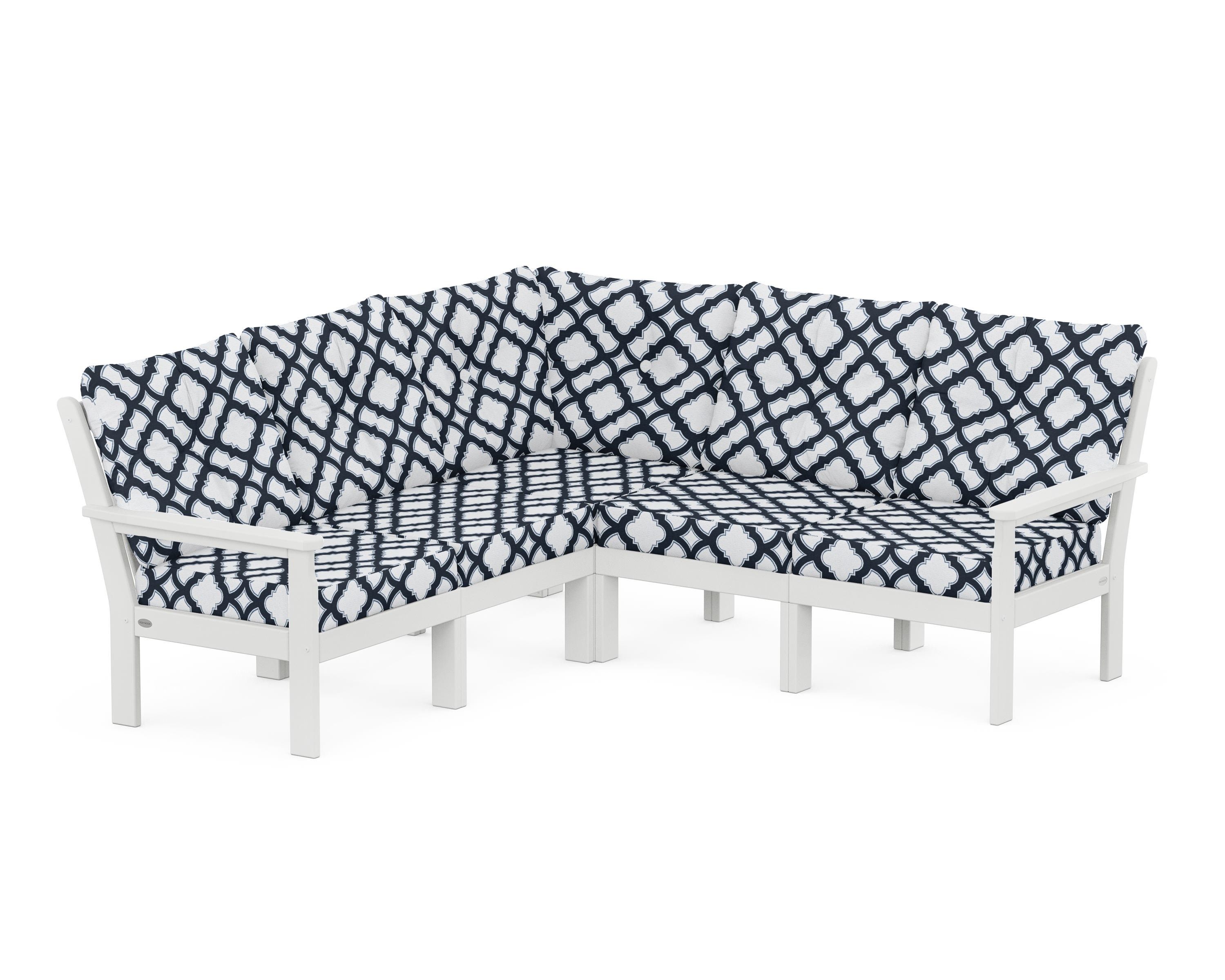 POLYWOOD® Vineyard 5-Piece Sectional in White / Trellis Marine Indigo