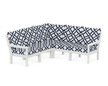 POLYWOOD® Vineyard 5-Piece Sectional in White / Trellis Marine Indigo