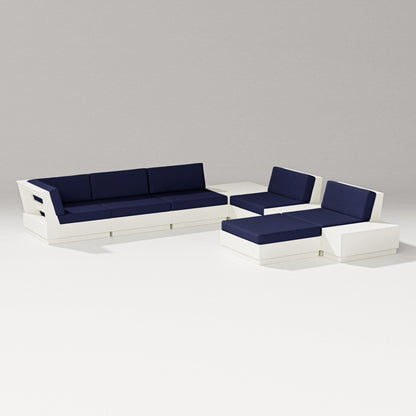 PW Designer Series Elevate 9-Piece Conversation Sectional in Vintage White / Navy