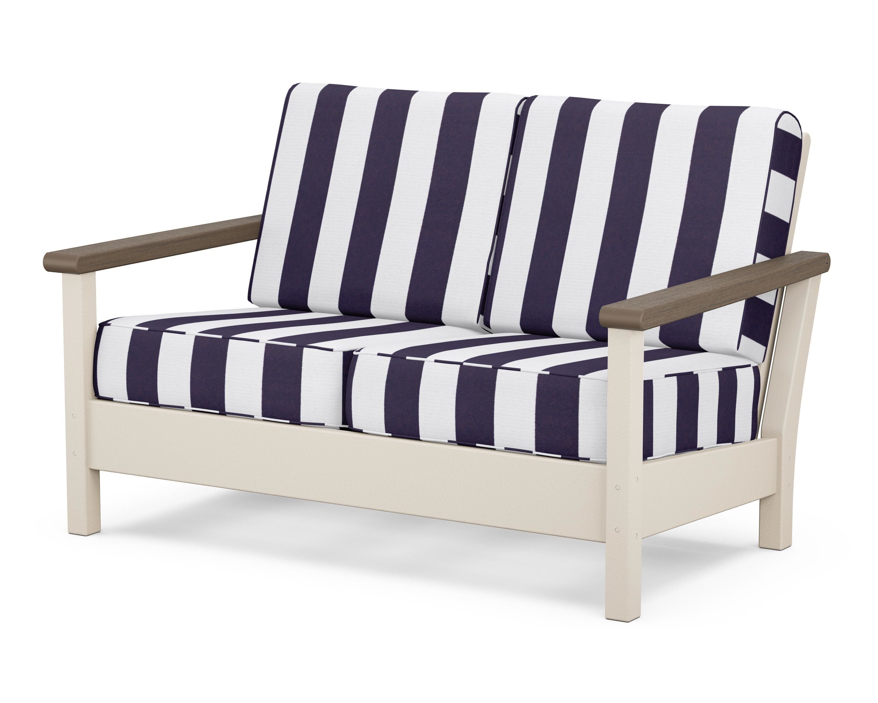 POLYWOOD® Harbour Deep Seating Loveseat in Sand / Kona / Cabana Stripe Navy