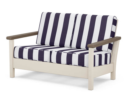 POLYWOOD® Harbour Deep Seating Loveseat in Sand / Kona / Cabana Stripe Navy