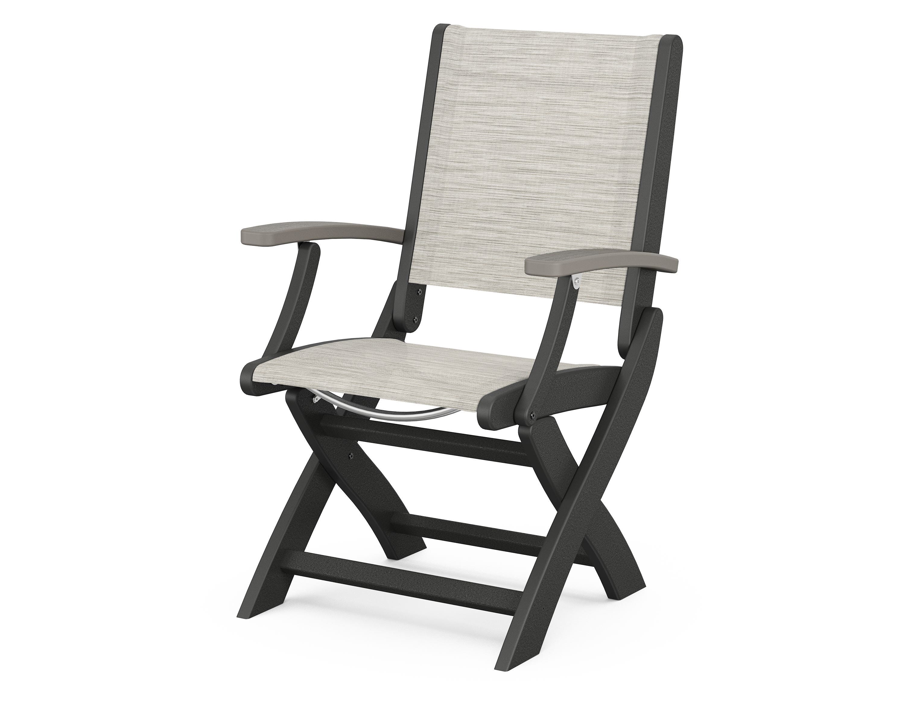 POLYWOOD® Coastal Folding Chair in Black / Driftwood / Birch Sling