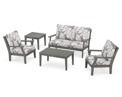 POLYWOOD® Braxton 5-Piece Deep Seating Set in Slate Grey / Leaf Grey Mist