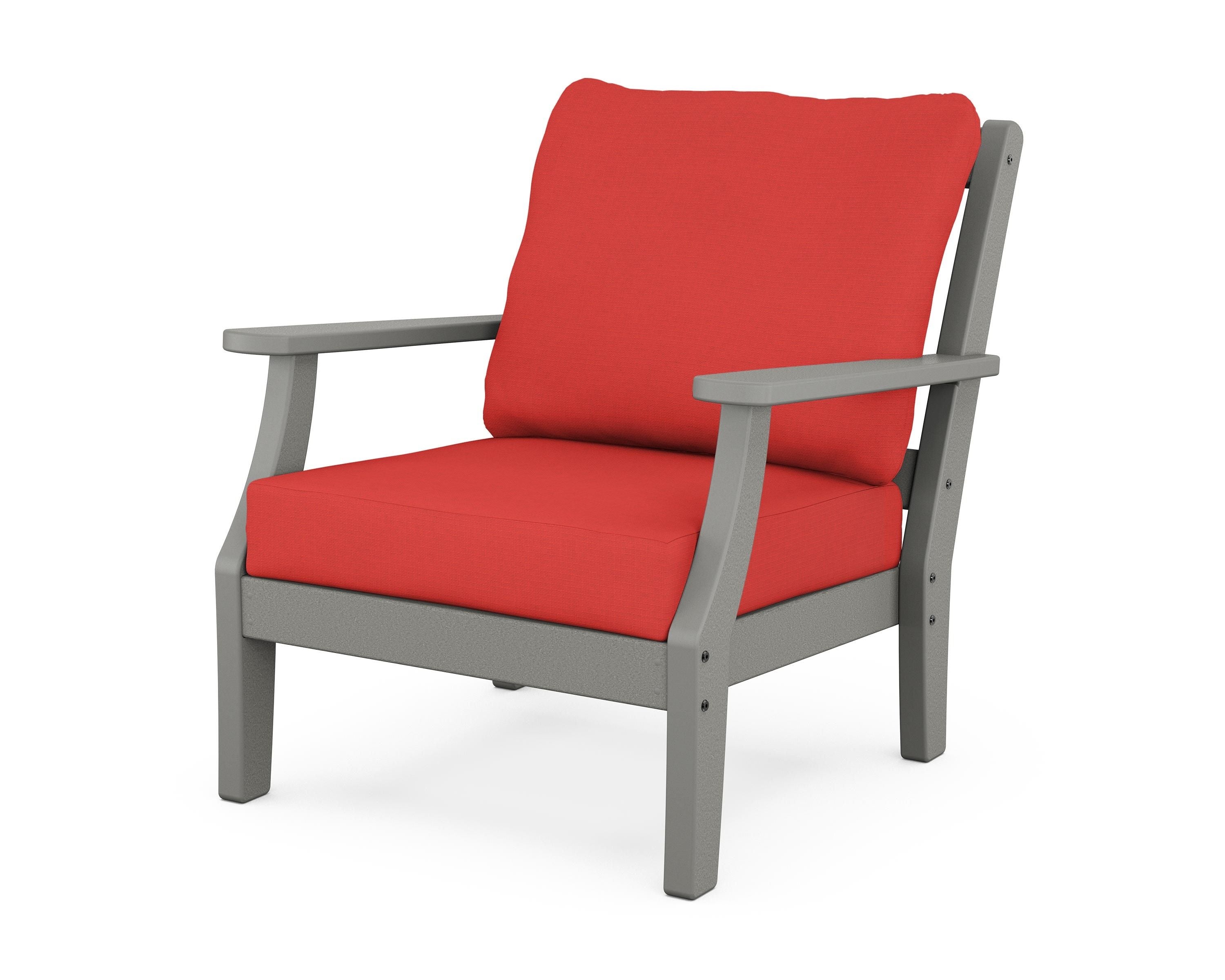 Martha Stewart by POLYWOOD® Chinoiserie Deep Seating Chair in Slate Grey / Crimson Linen