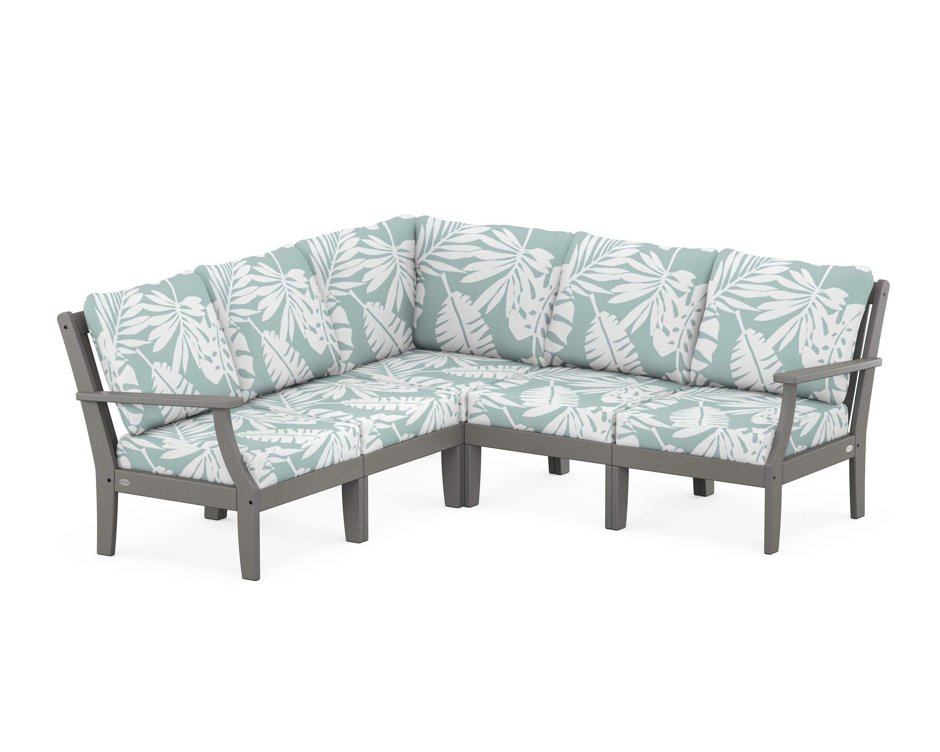 POLYWOOD® Braxton Modular 5-Piece Deep Seating Set in Slate Grey / Leaf Glacier Spa
