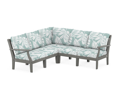 POLYWOOD® Braxton Modular 5-Piece Deep Seating Set in Slate Grey / Leaf Glacier Spa