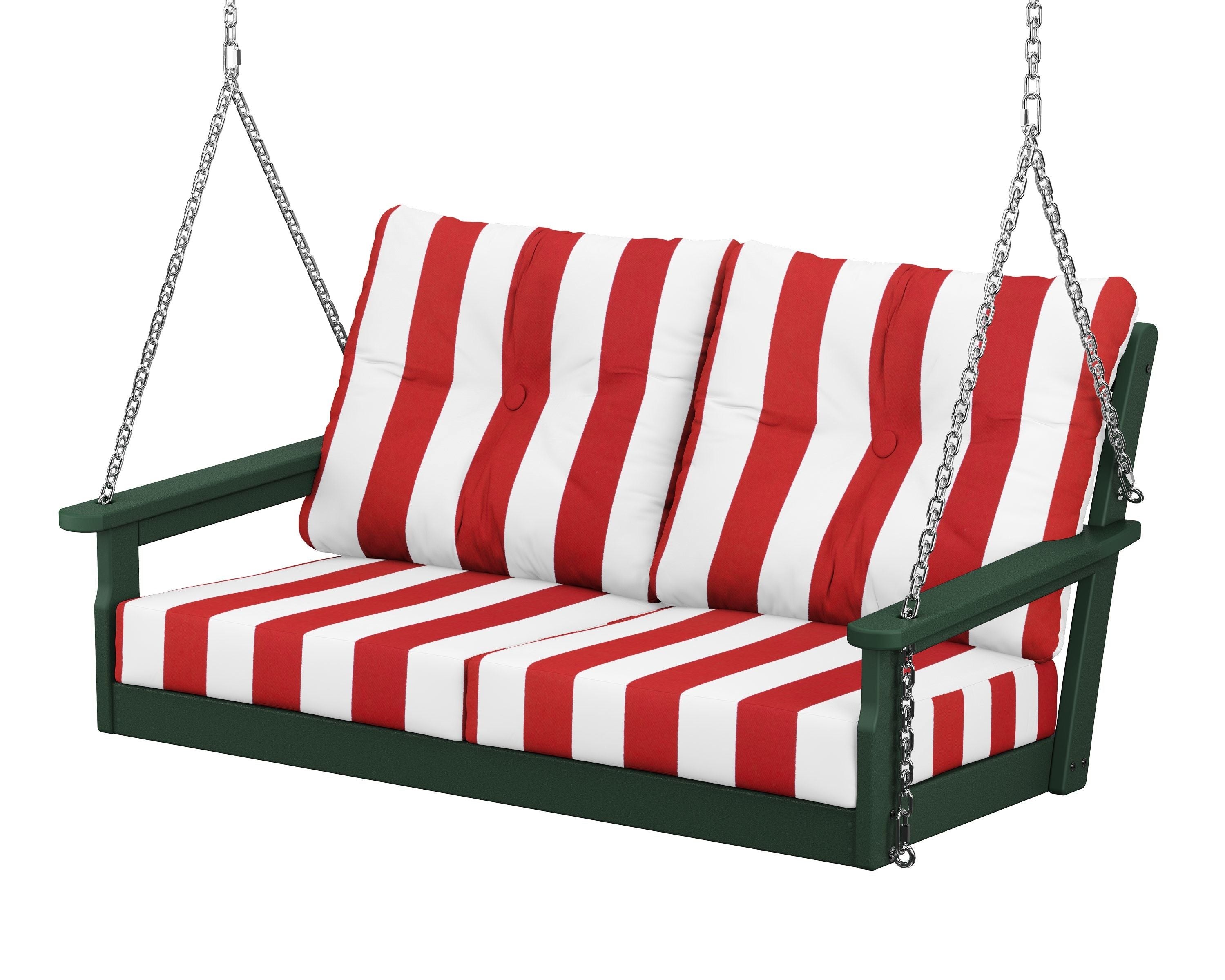 POLYWOOD® Vineyard Deep Seating Swing in Green / Cabana Stripe Crimson