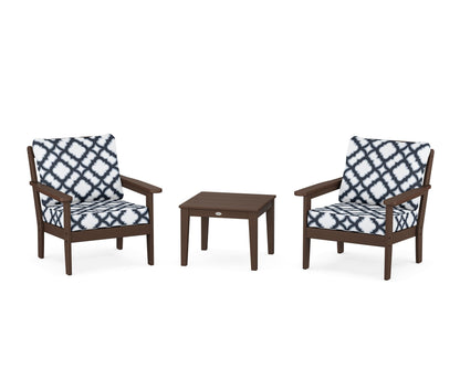 Country Living Cottage 3-Piece Deep Seating Set in Mahogany / Trellis Marine Indigo