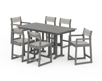 POLYWOOD® EDGE Sling 7-Piece Farmhouse Counter Set in Slate Grey / Birch Sling