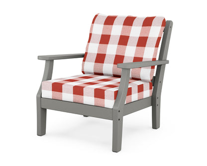 Martha Stewart by POLYWOOD® Chinoiserie Deep Seating Chair in Slate Grey / Buffalo Plaid Crimson