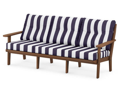 POLYWOOD® Lakeside Deep Seating Sofa in Teak / Cabana Stripe Navy