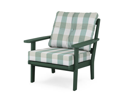 POLYWOOD® Oxford Deep Seating Chair in Green / Buffalo Plaid Glacier Spa