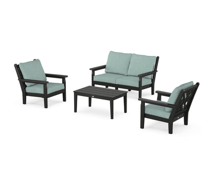 POLYWOOD® Chippendale 4-Piece Deep Seating Set with Loveseat in Black / Glacier Spa