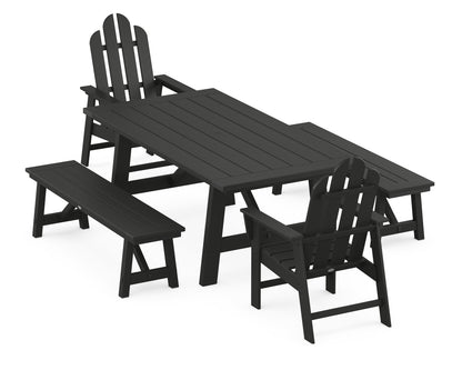 POLYWOOD® Long Island 5-Piece Rustic Farmhouse Dining Set With Benches in Black