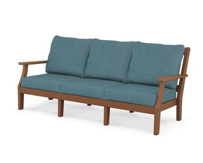 Martha Stewart by POLYWOOD® Chinoiserie Deep Seating Sofa in Teak / Ocean Teal