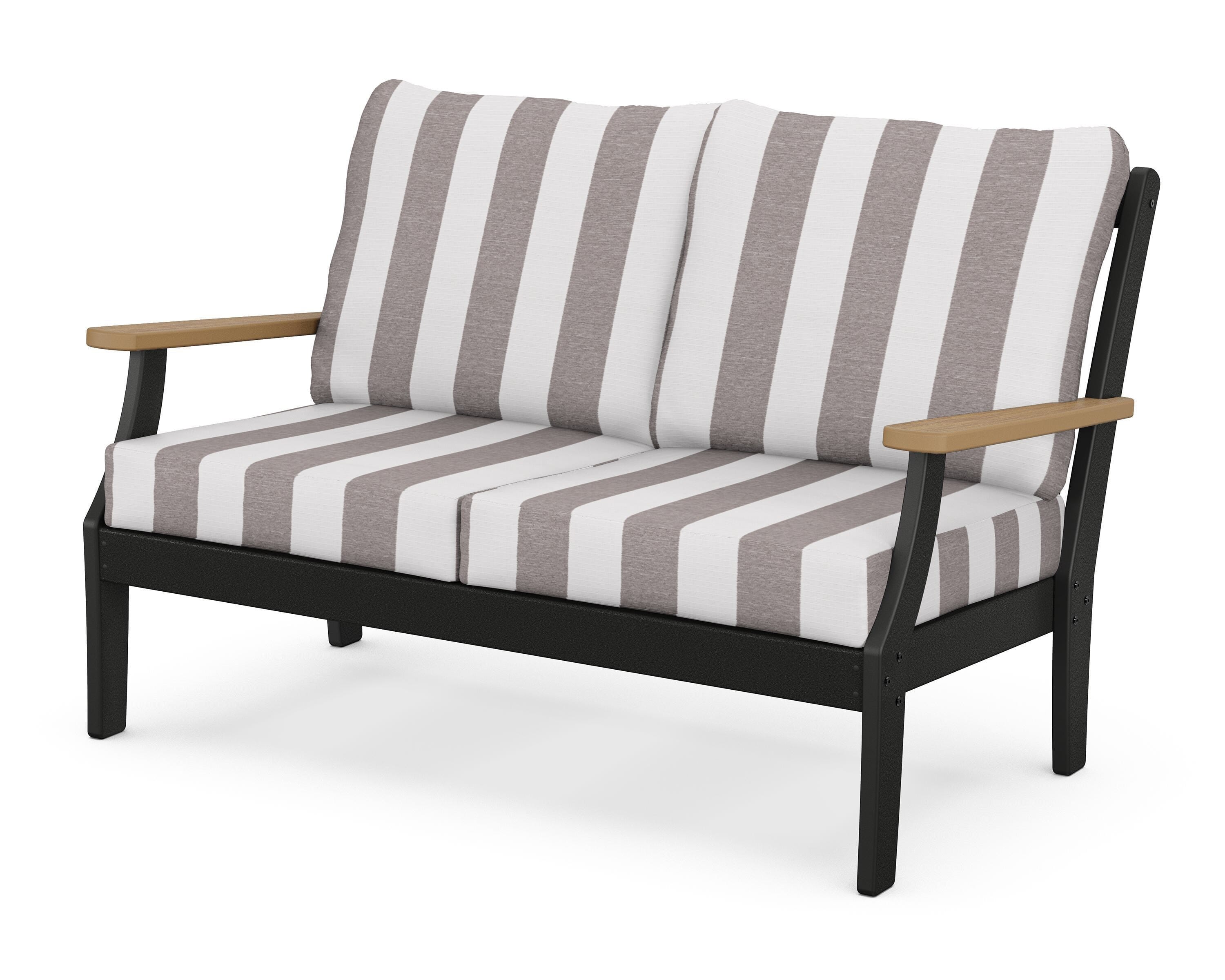 POLYWOOD® Braxton Deep Seating Loveseat in Black / Natural / Cabana Stripe Grey Mist