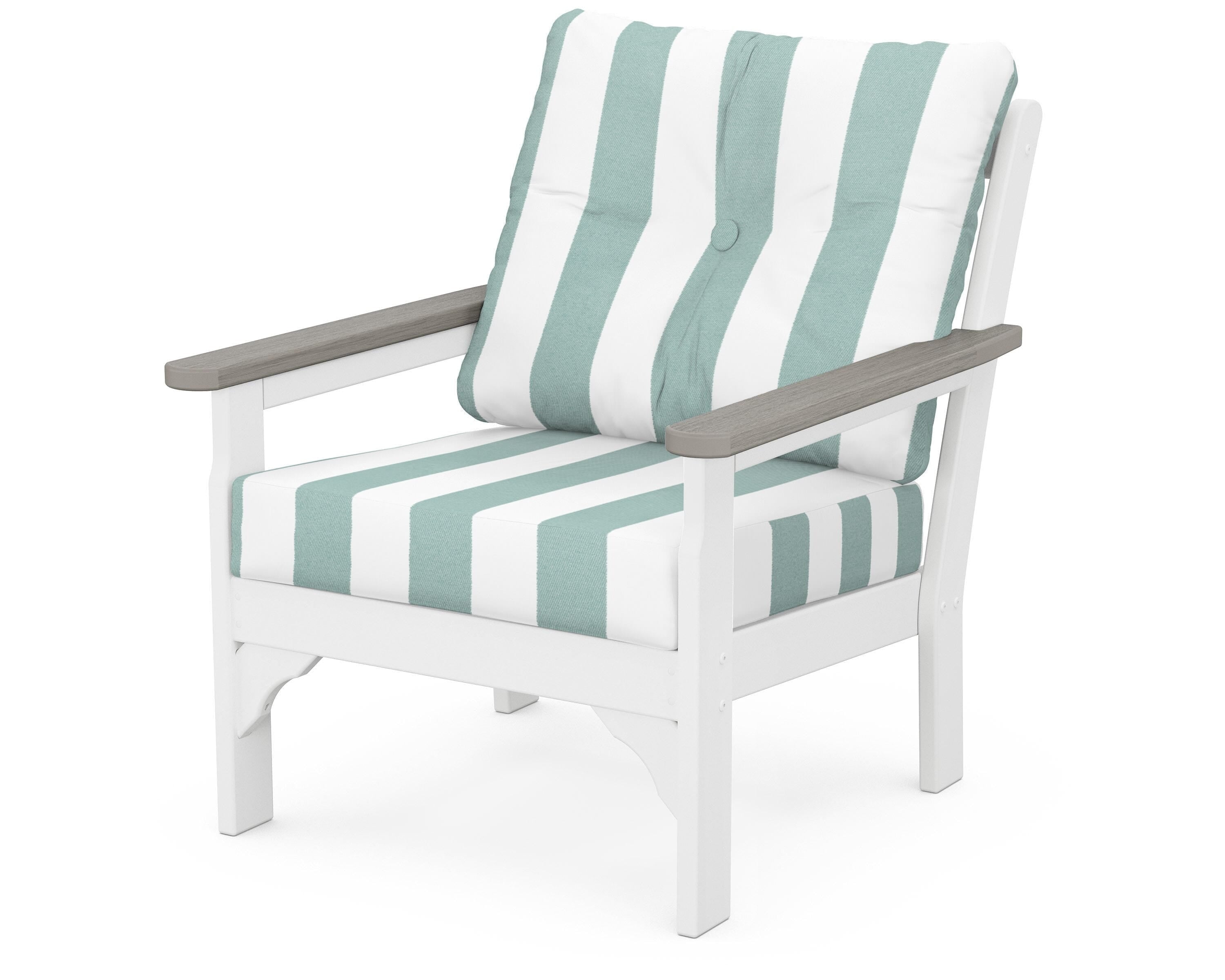 POLYWOOD® Vineyard Deep Seating Chair in White / Driftwood / Cabana Stripe Glacier Spa