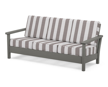 POLYWOOD® Harbour Deep Seating Sofa in Slate Grey / Cabana Stripe Grey Mist