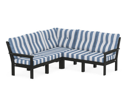 POLYWOOD® Vineyard 5-Piece Sectional in Black / Cabana Stripe Sky Blue