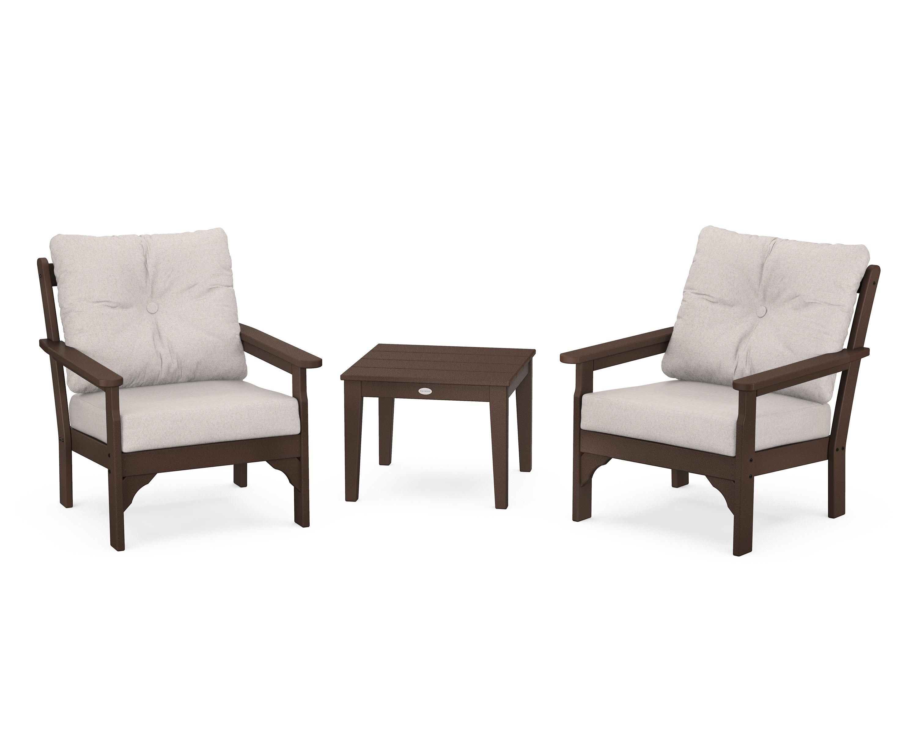 POLYWOOD® Vineyard 3-Piece Deep Seating Set in Mahogany / Dune Burlap