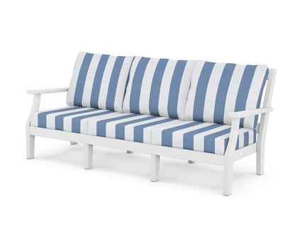Martha Stewart by POLYWOOD® Chinoiserie Deep Seating Sofa in White / Cabana Stripe Sky Blue