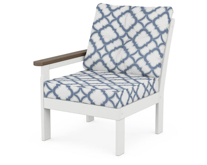 POLYWOOD® Vineyard Modular Left Arm Chair in White / Kona / Trellis Sky Blue