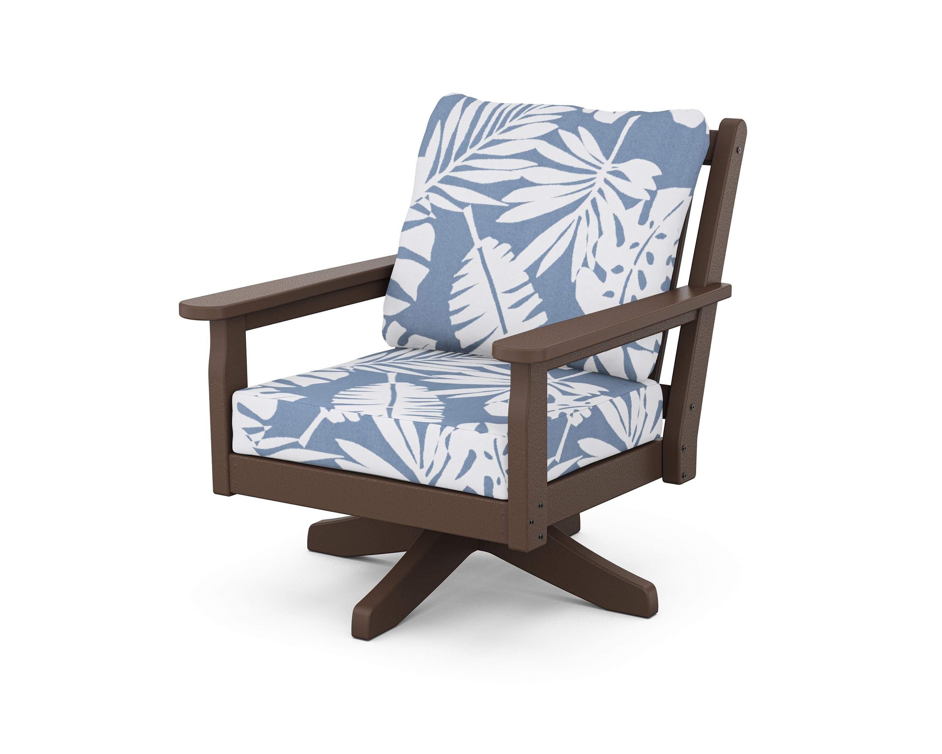 POLYWOOD® Chippendale Deep Seating Swivel Chair in Mahogany / Leaf Sky Blue