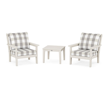 POLYWOOD® Chippendale 3-Piece Deep Seating Set in Sand / Buffalo Plaid Grey Mist