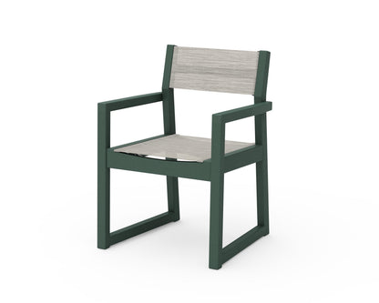 POLYWOOD® EDGE Sling Dining Arm Chair in Green / Birch Sling