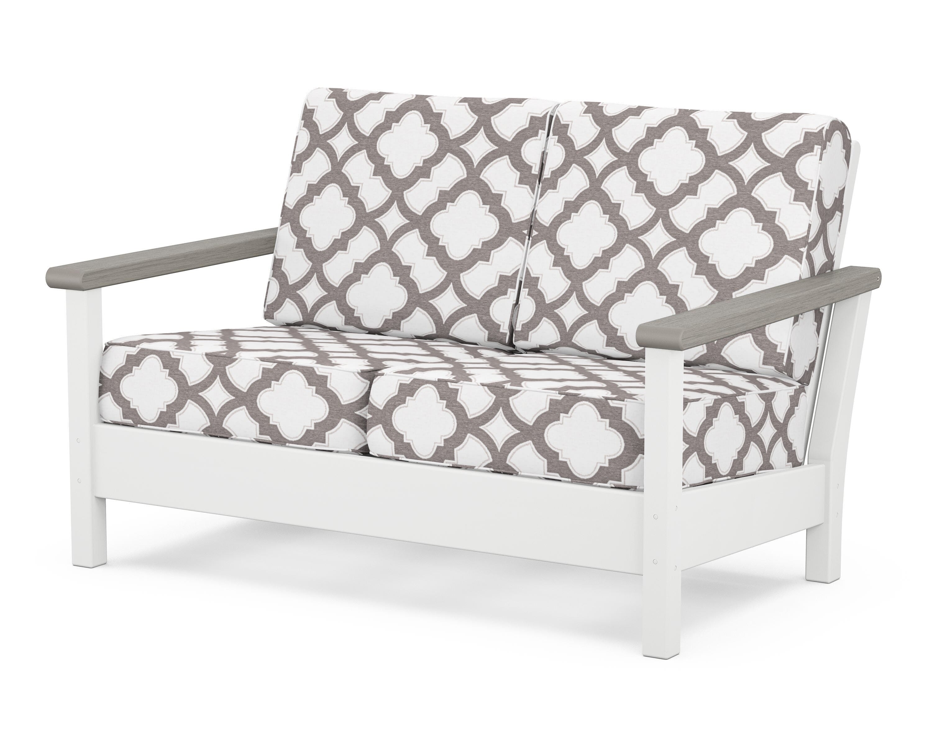 POLYWOOD® Harbour Deep Seating Loveseat in White / Driftwood / Trellis Grey Mist