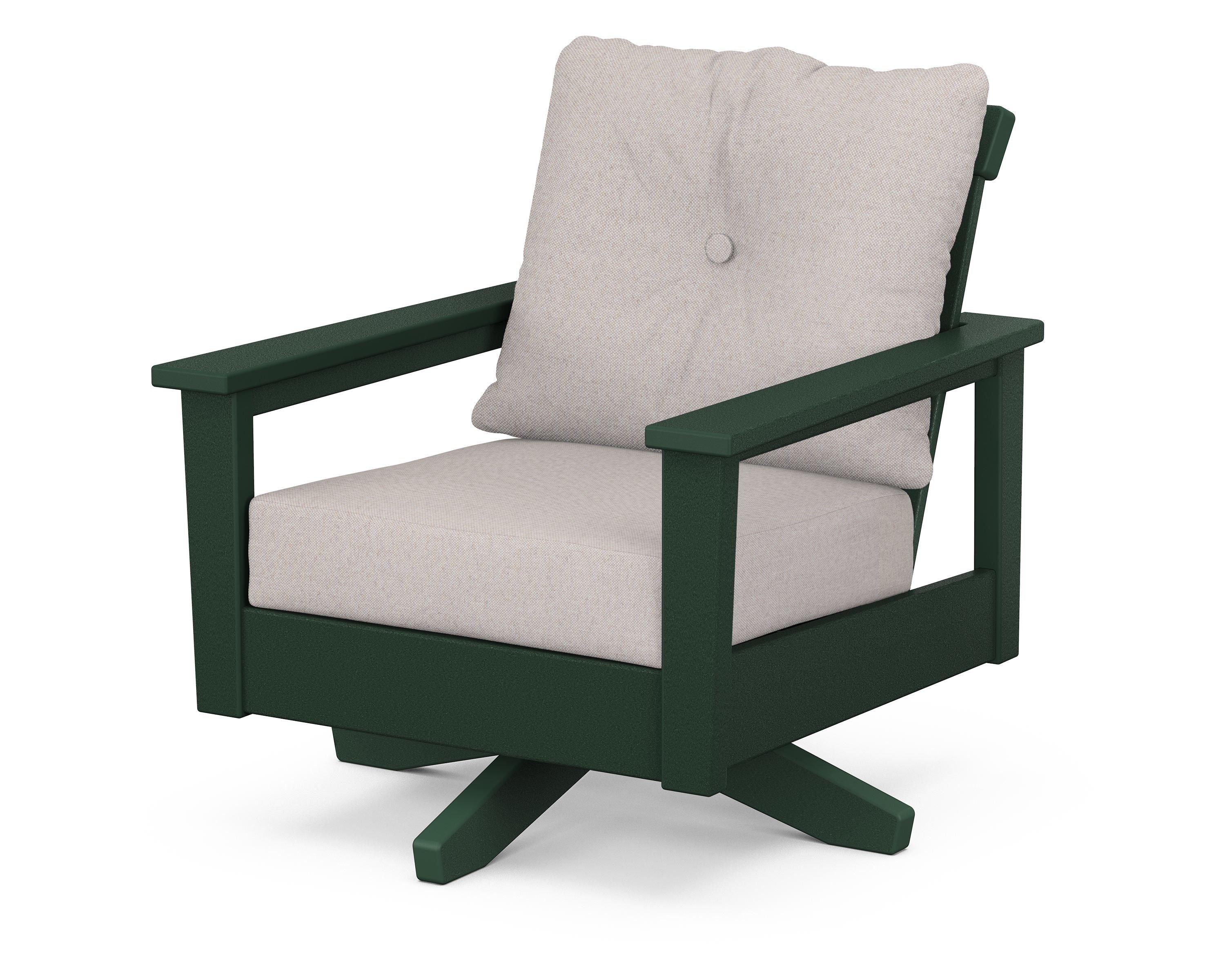 POLYWOOD® Prescott Deep Seating Swivel Chair in Green / Dune Burlap